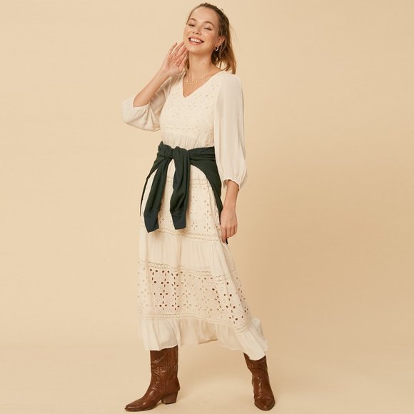 Listicle Pink Maxi Dress NWT • Rayon • Long Sleeve Boho Textured Embroidered - Picture 3 of 11